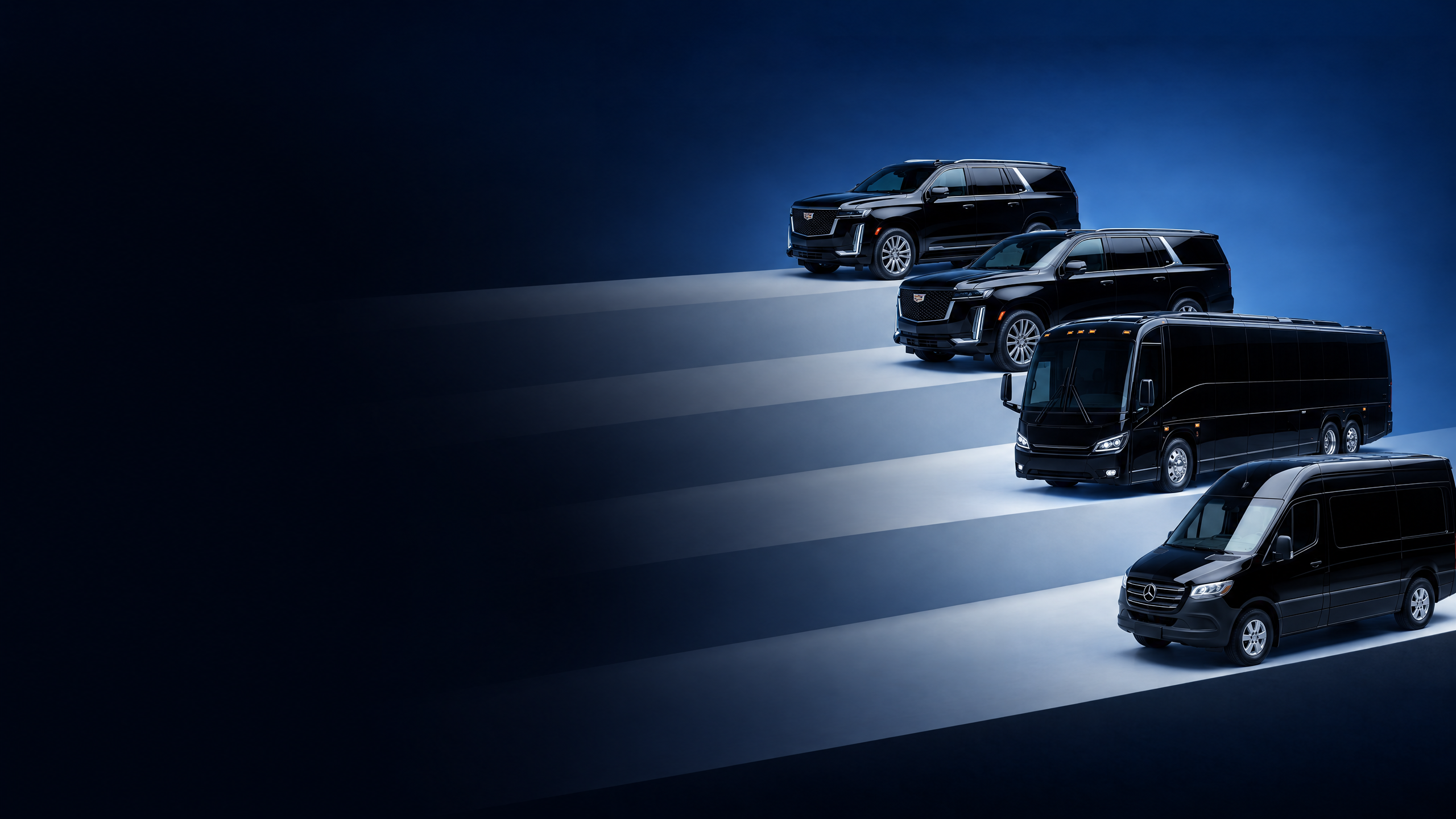 Black luxury vehicles staged for Escobar Car Service in New Orleans